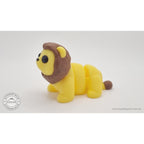 Yellow and brown Baby Lion 3D printed articulated fidget toy — 3/4 front angle showing mane detail and body segments — Sensory Sidequest Australia