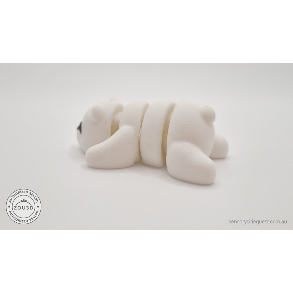 White Baby Bear 3D printed articulated fidget toy — rear 3/4 view showing body segments — Sensory Sidequest Australia