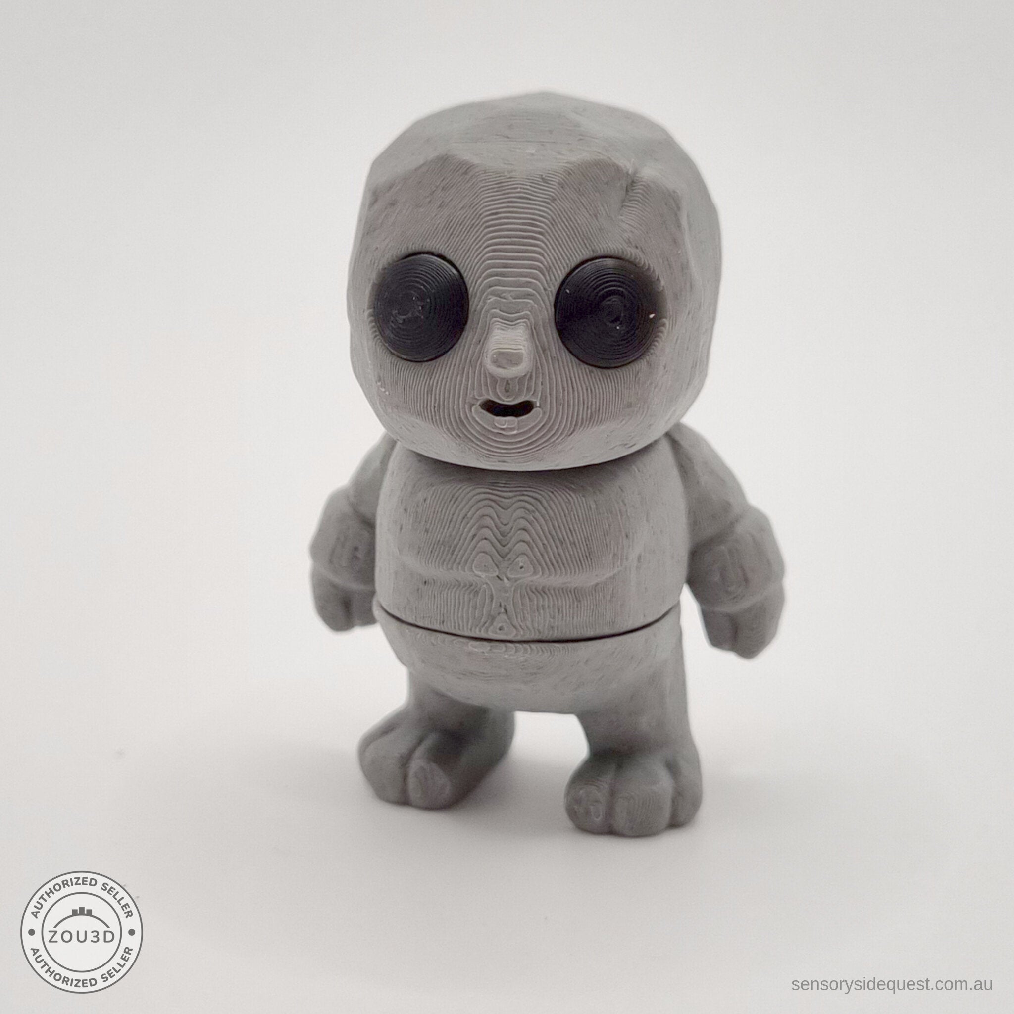 Grey Tiny Rock Golem 3D printed articulated fidget toy — front view by Sensory Sidequest