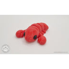 Baby Lobster 3D printed articulated fidget toy in red silk — front 3/4 hero view showing both matte black eyes and claws — Sensory Sidequest Australia