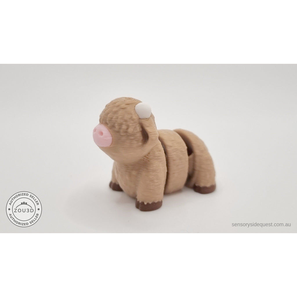 Baby Highland Cow 3D printed fidget toy — rear view showing back detail and articulation joints — Sensory Sidequest