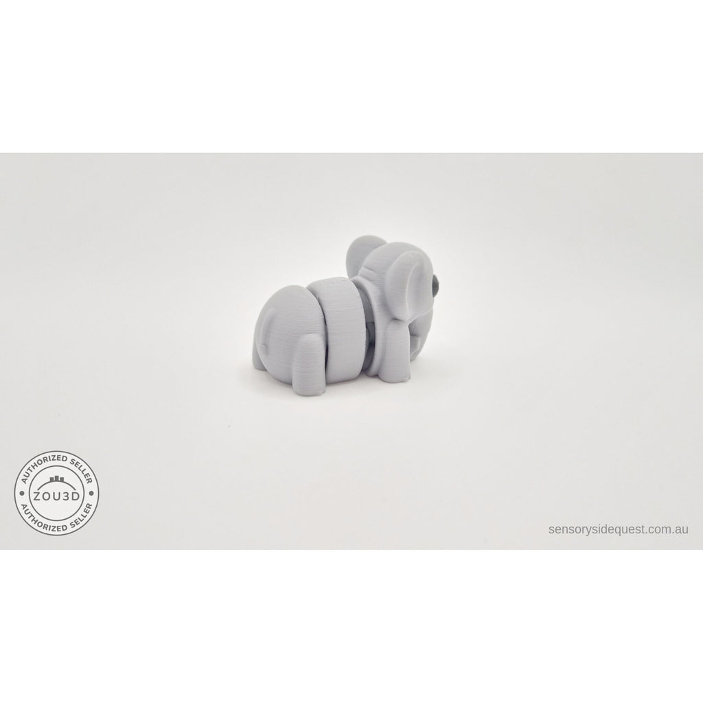 Grey Baby Elephant 3D printed toy — rear angle detail view