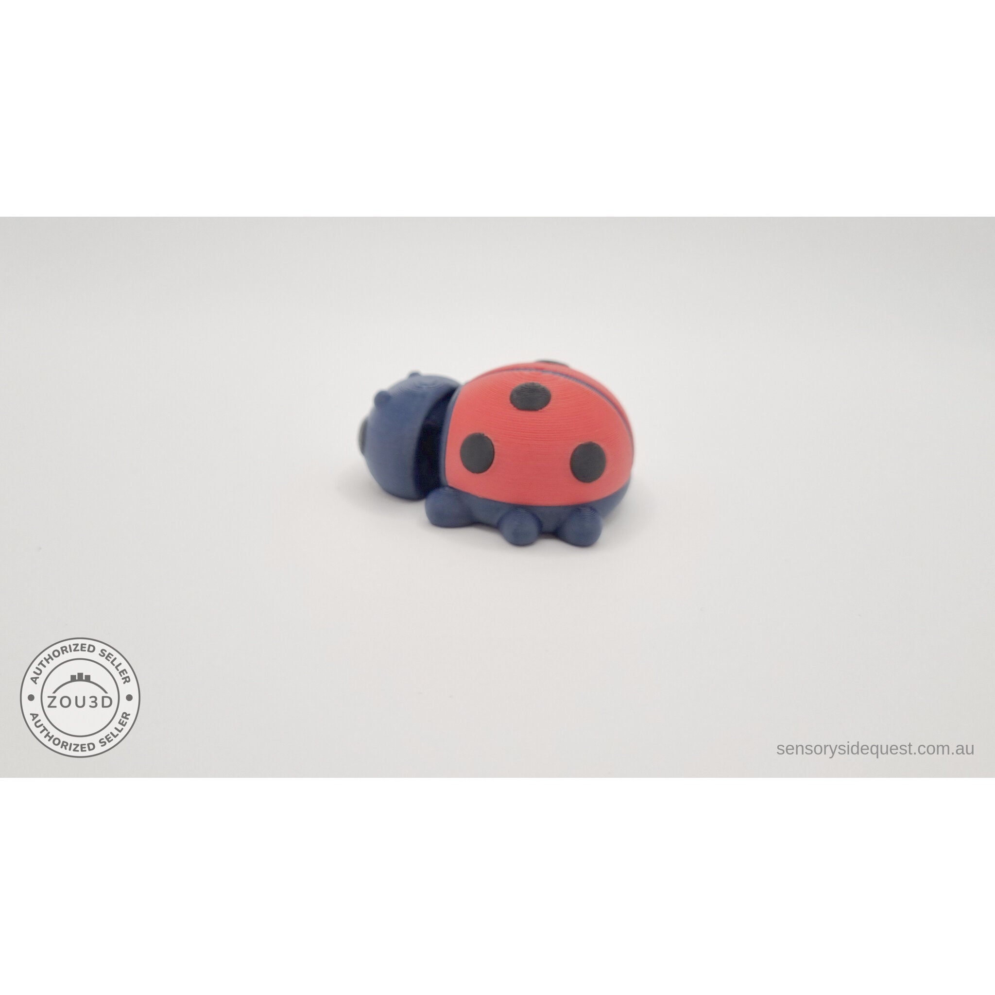 Baby Ladybug 3D print — right side view showing red elytra spots and navy body