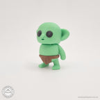 Green Tiny Goblin 3D printed toy — 3/4 front left angle showing character detail