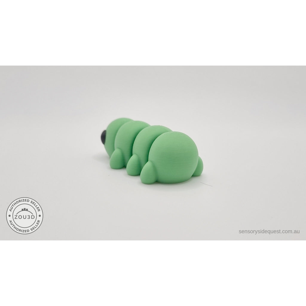 Green Baby Caterpillar 3D printed articulated fidget toy — opposite side profile — Sensory Sidequest Australia