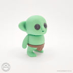 Green Tiny Goblin 3D printed toy — 3/4 right angle showing articulated body