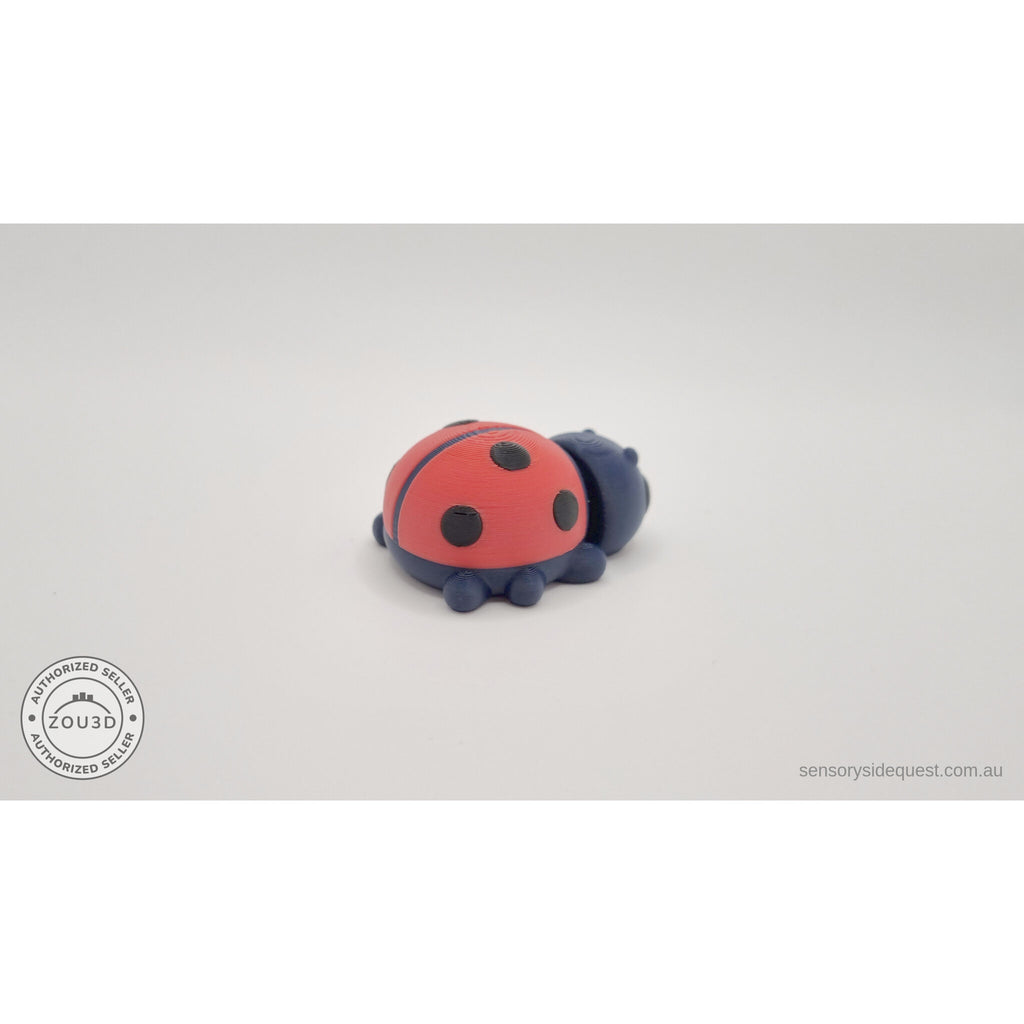 Baby Ladybug 3D print — angled side view showing body articulation and leg detail