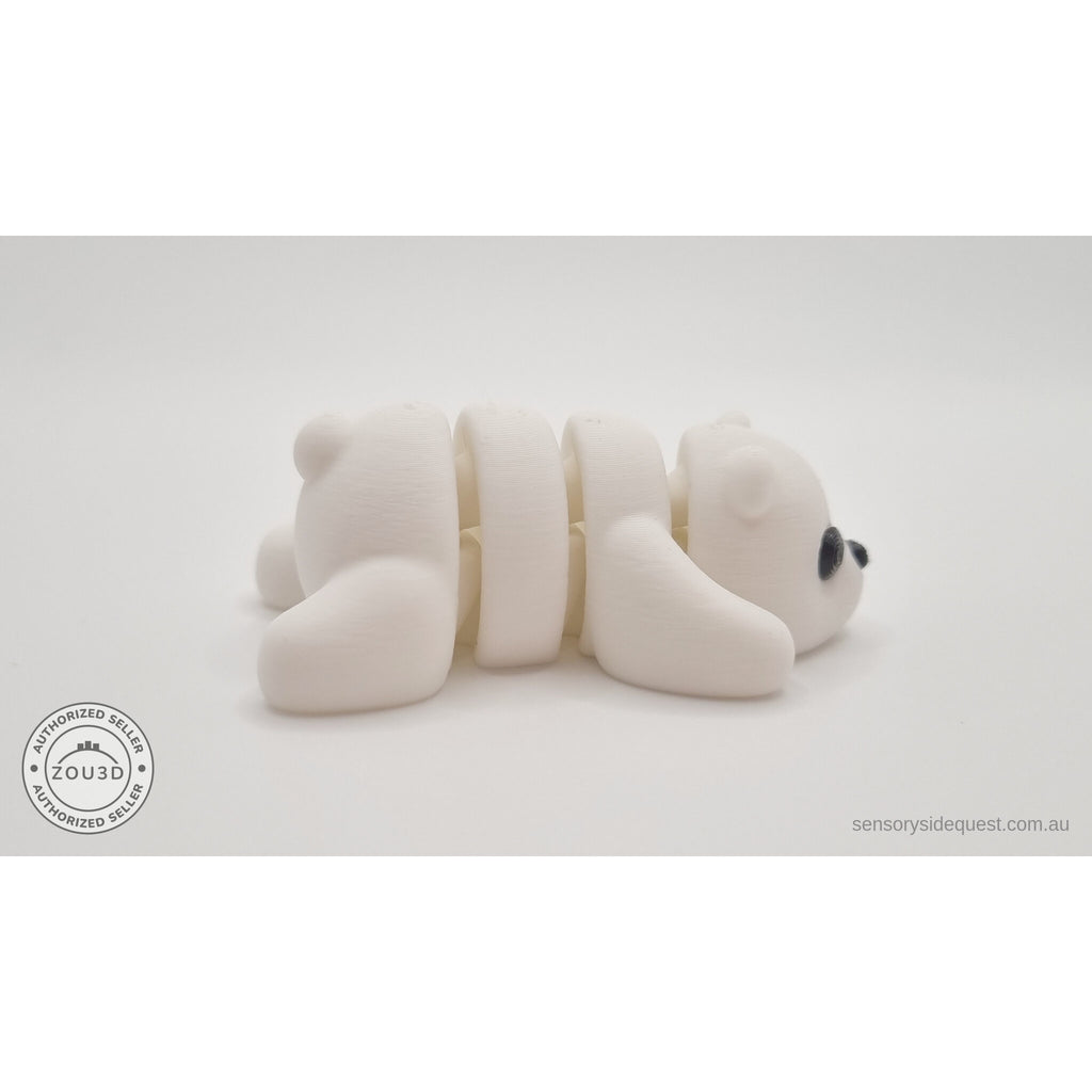 White Baby Bear 3D printed articulated fidget toy — rear view showing back and rump detail — Sensory Sidequest Australia