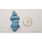 Blue Baby Brontosaurus 3D printed articulated fidget toy shown upright with Australian 50 cent coin for scale — Sensory Sidequest Australia