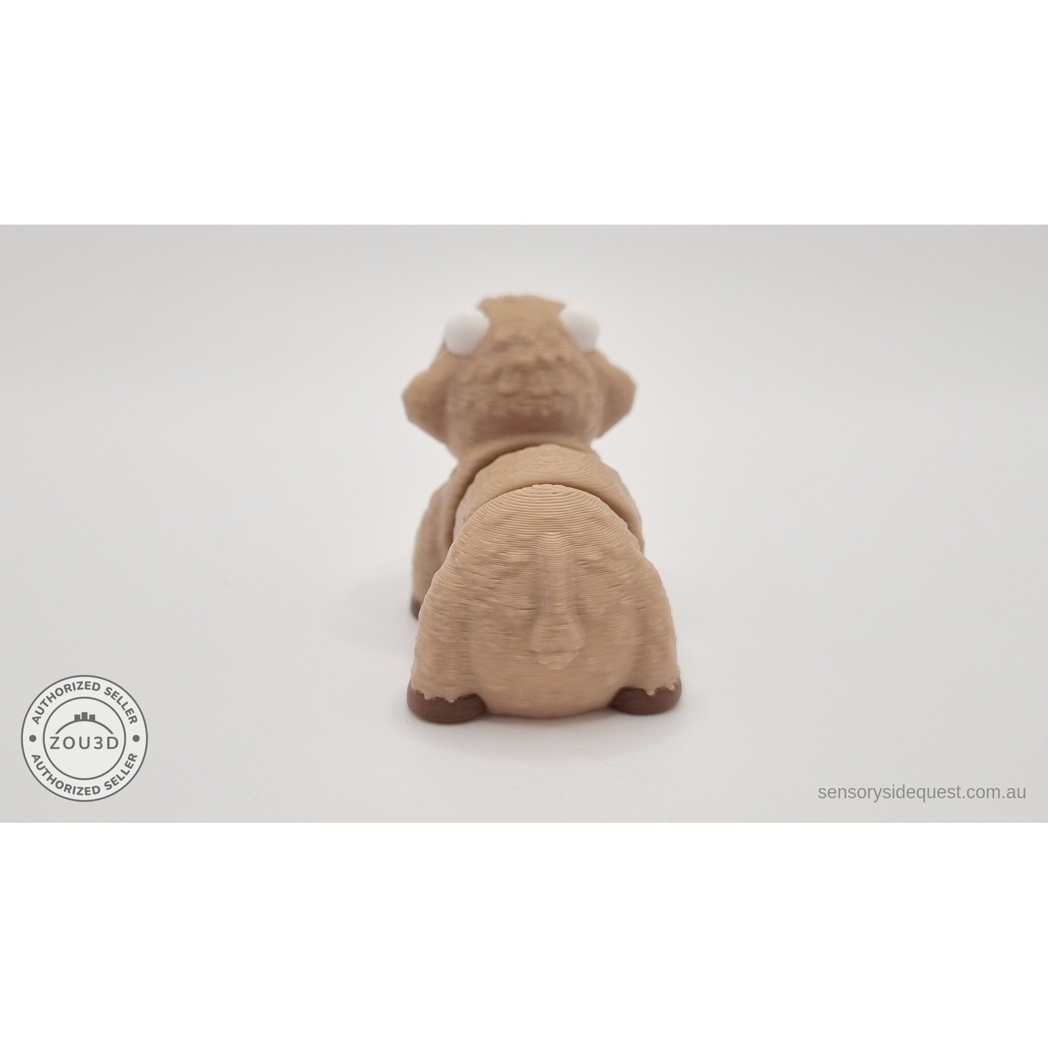 Baby Highland Cow 3D printed articulated fidget toy — three-quarter side view showing full body and hooves — Sensory Sidequest