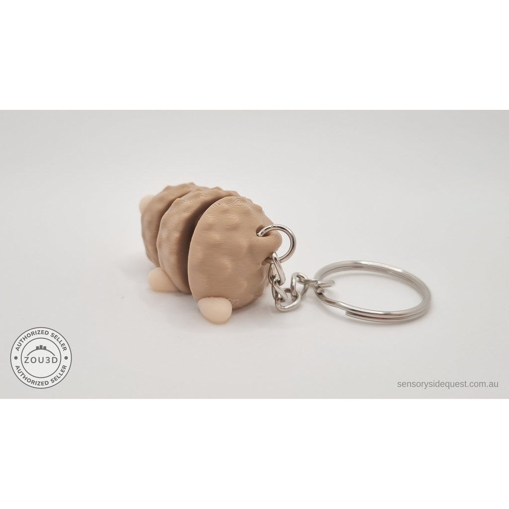 Baby Hedgehog keychain variant — rear view showing quill texture and key ring attachment, own photo by Sensory Sidequest